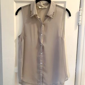 Gray button down studded tank